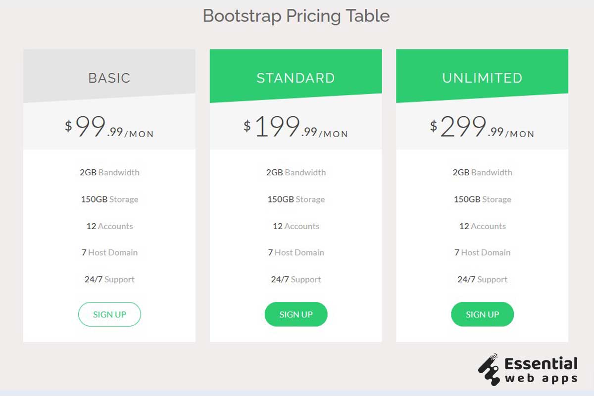 10+ CSS pricing tables (latest collection) - Essential Web Apps