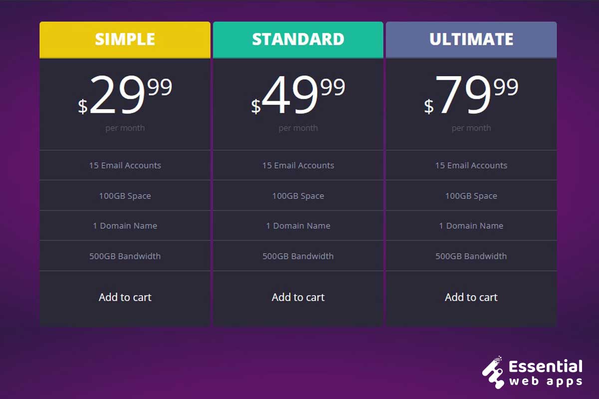 10+ CSS pricing tables (latest collection) - Essential Web Apps